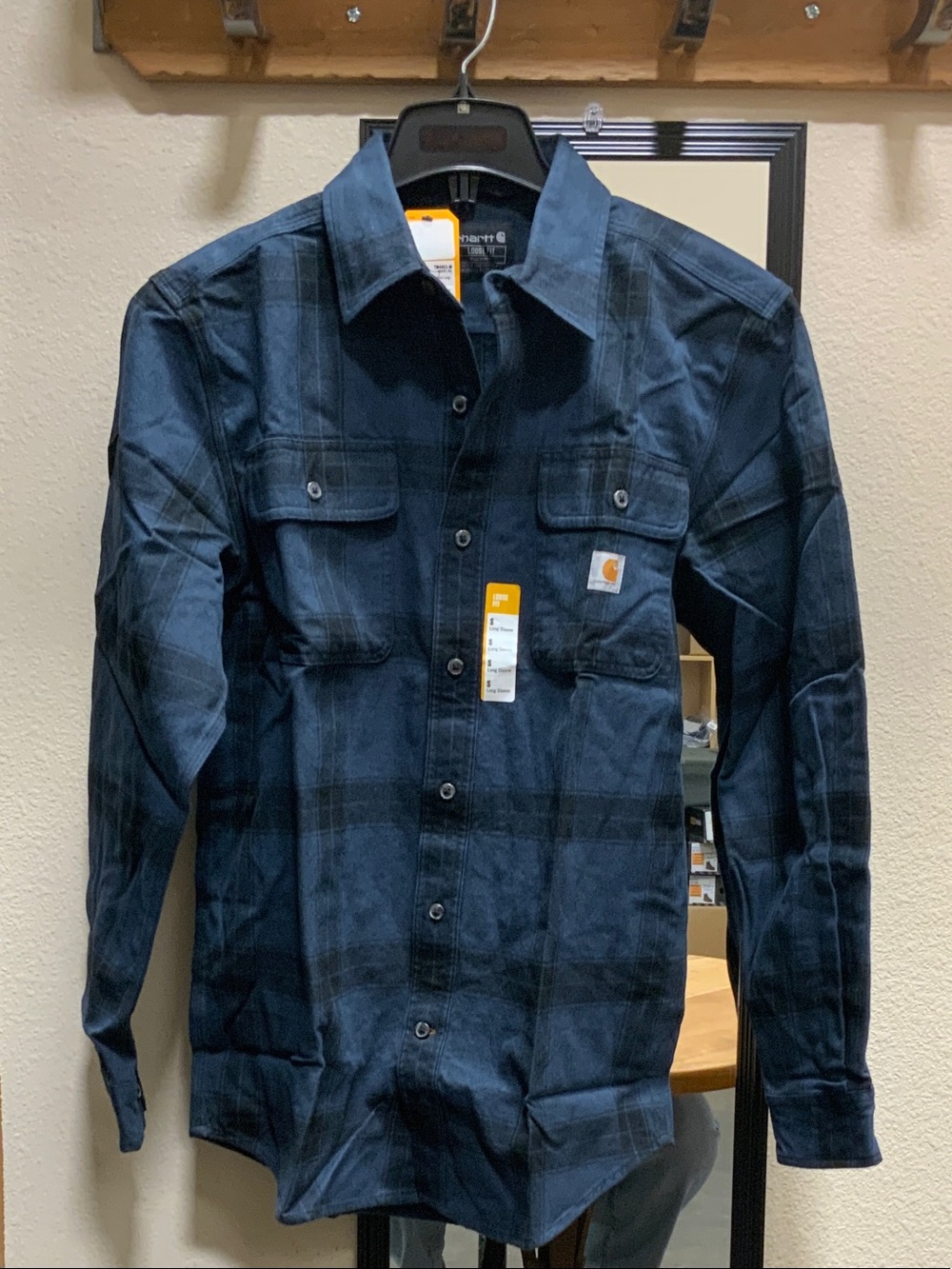 Carhartt Dark Blue Plaid Button-Up Work Shirt